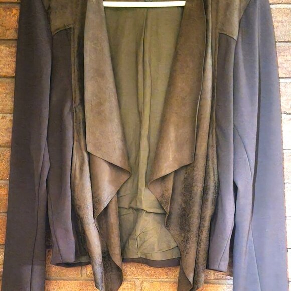 Women's Brown Dual Fabric - Open Draped Front Light Jacket - Picture 4 of 7